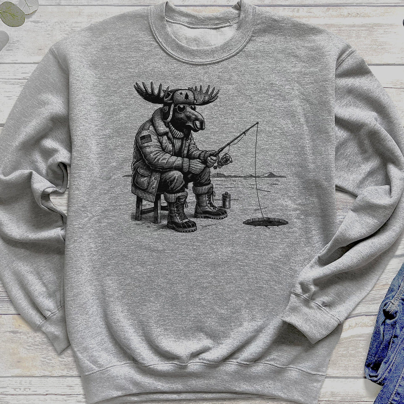 Hard Water Moose Ice Fishing Sweatshirt