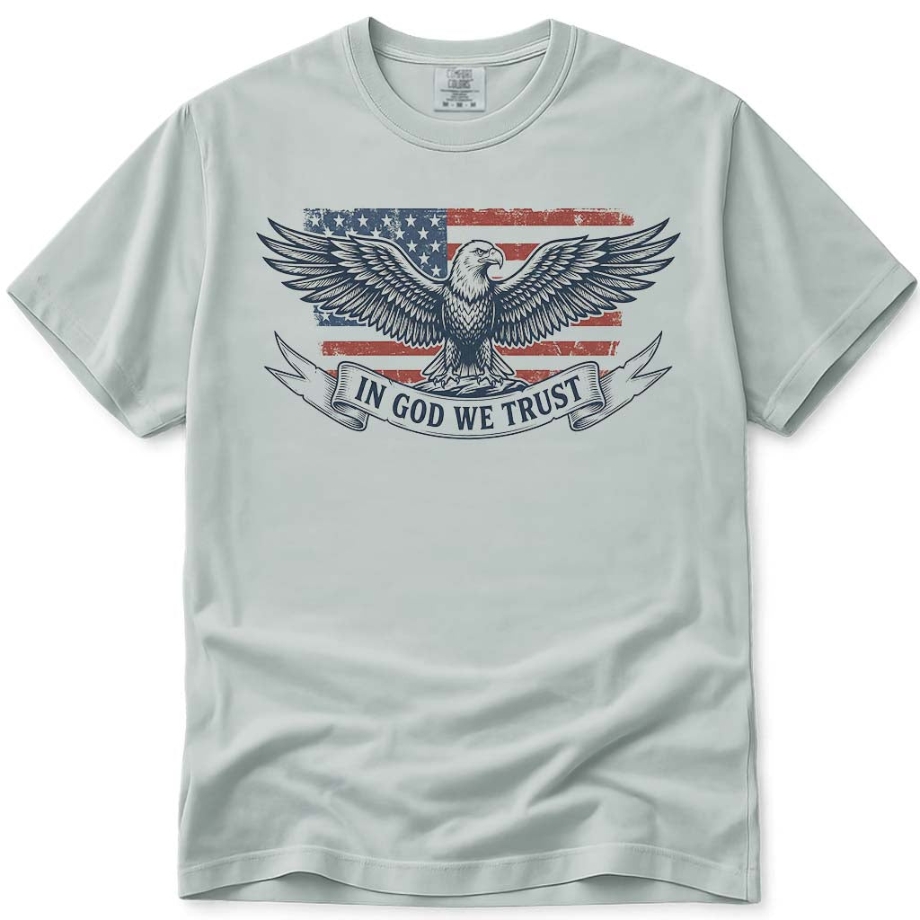 In God We Trust USA Flag Eagle Patriotic Tee - Bay