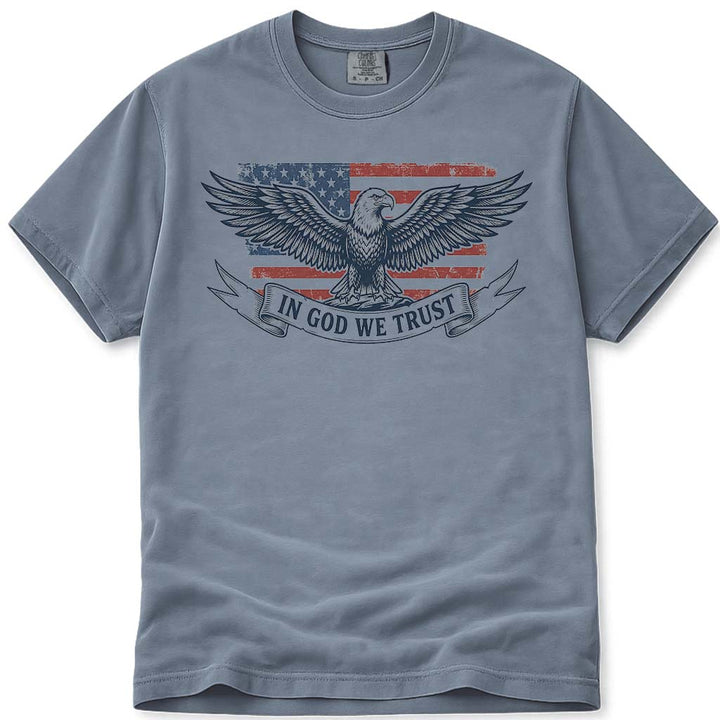 In God We Trust USA Flag Eagle Patriotic Tee - Blue Jean