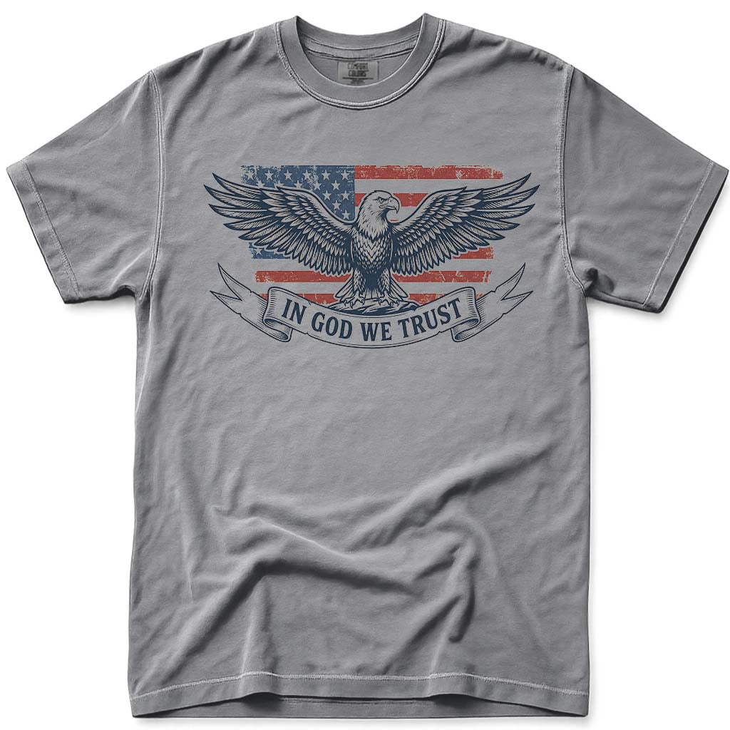 In God We Trust USA Flag Eagle Patriotic Tee - Grey