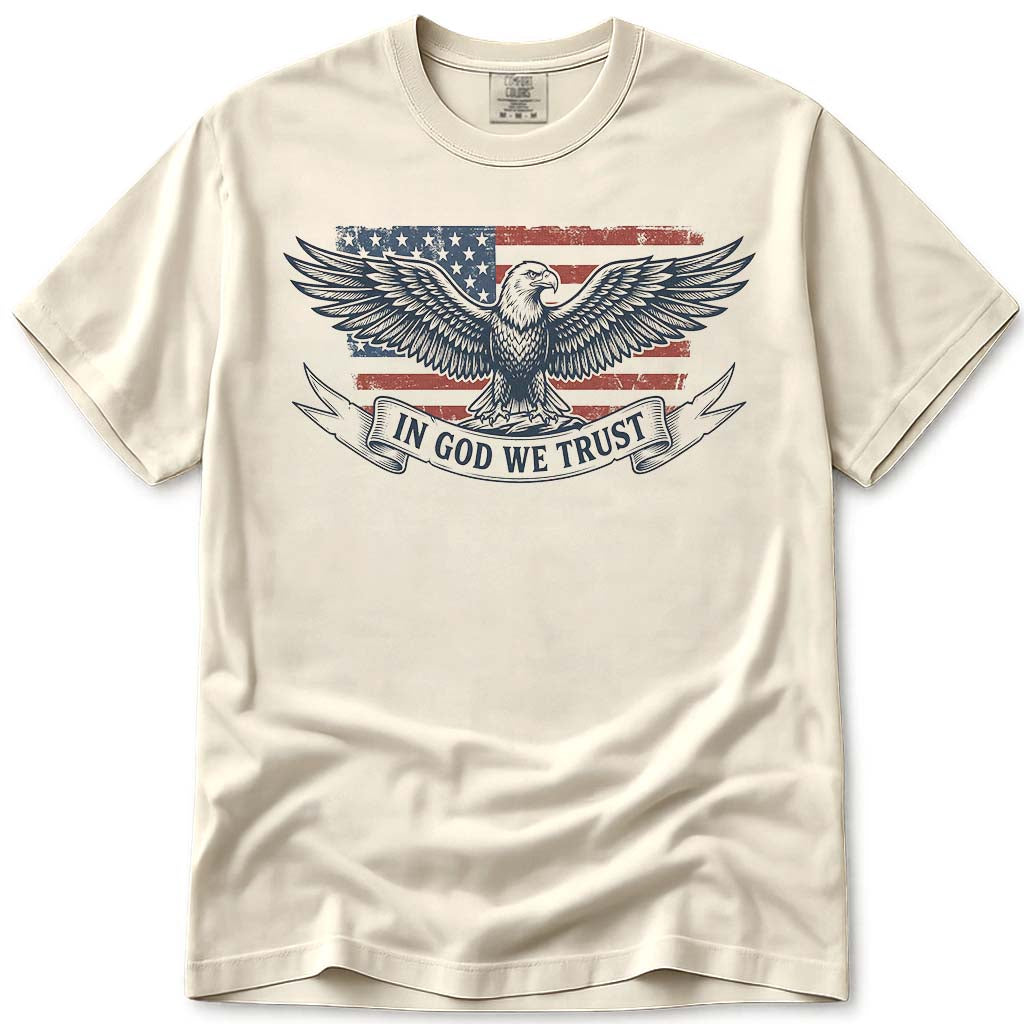 In God We Trust USA Flag Eagle Patriotic Tee - Ivory