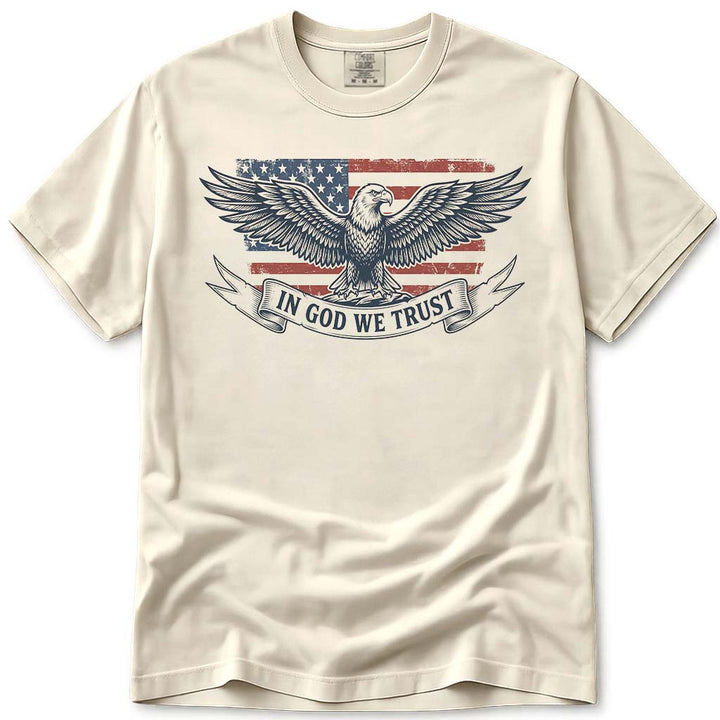 In God We Trust USA Flag Eagle Patriotic Tee - Ivory