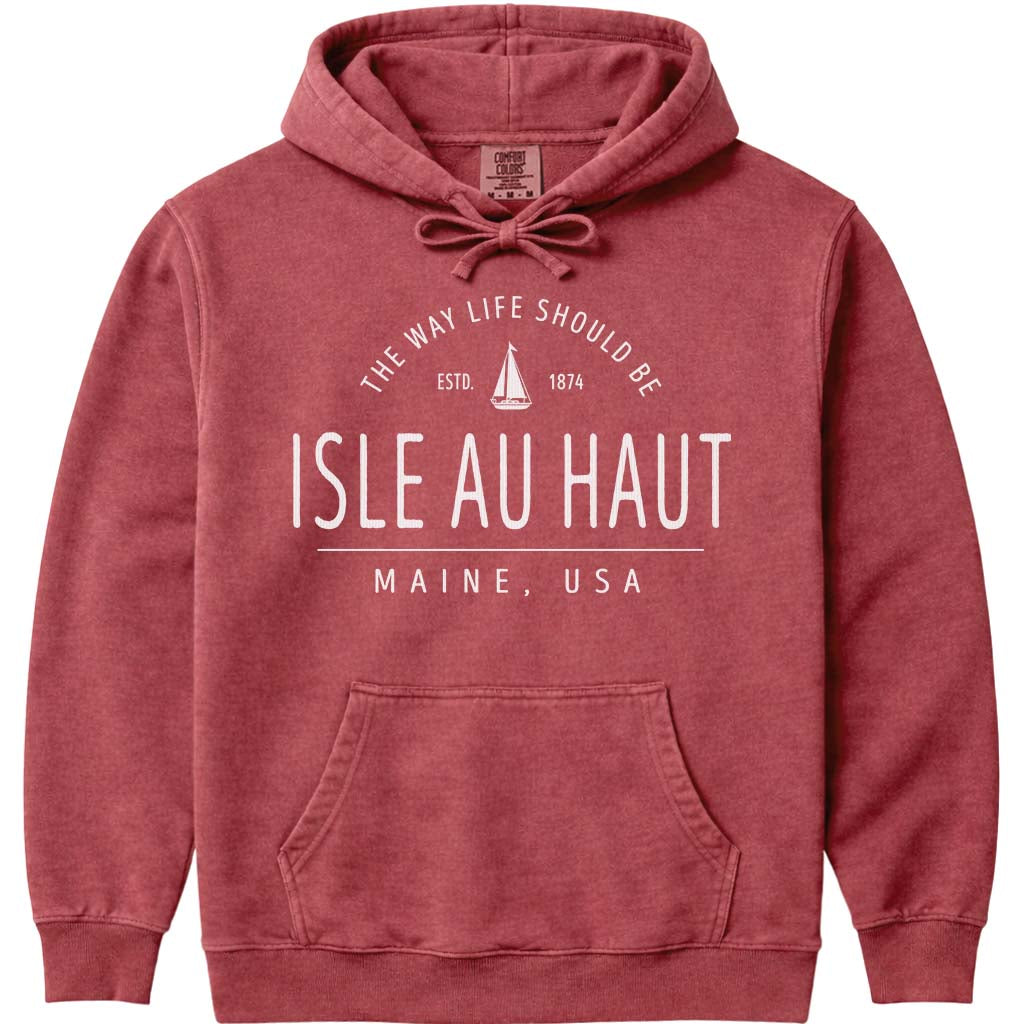 Isle au Haut Sailboat Hoodie Sweatshirt - Crimson