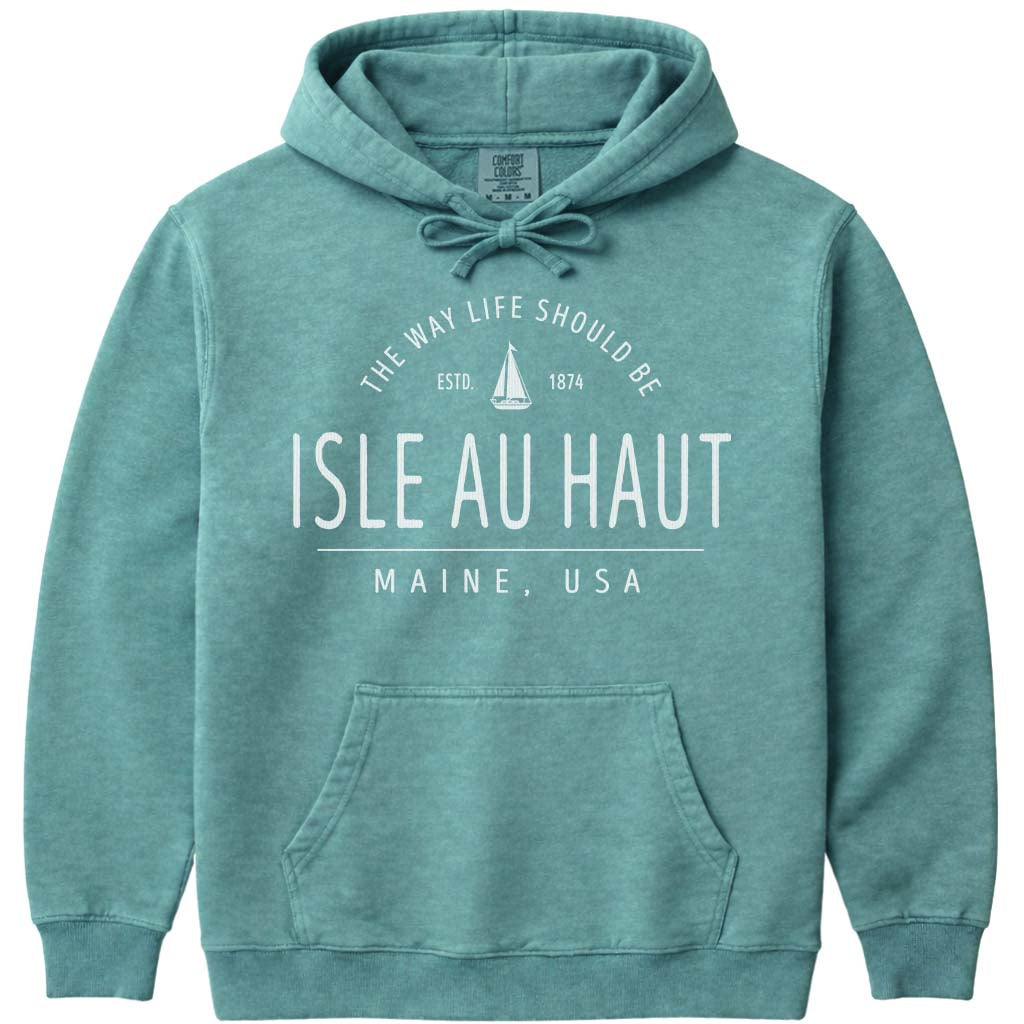 Isle au Haut Sailboat Hoodie Sweatshirt - Seafoam