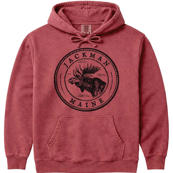 Jackman Moose Sweatshirt | Vintage Maine Moose Art Hoodie - Crimson