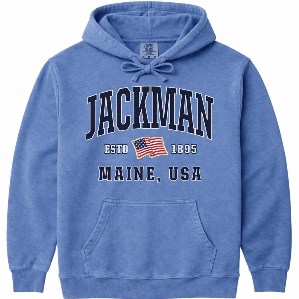 Jackman Maine USA Flag Hoodie Sweatshirt - Flo Blue