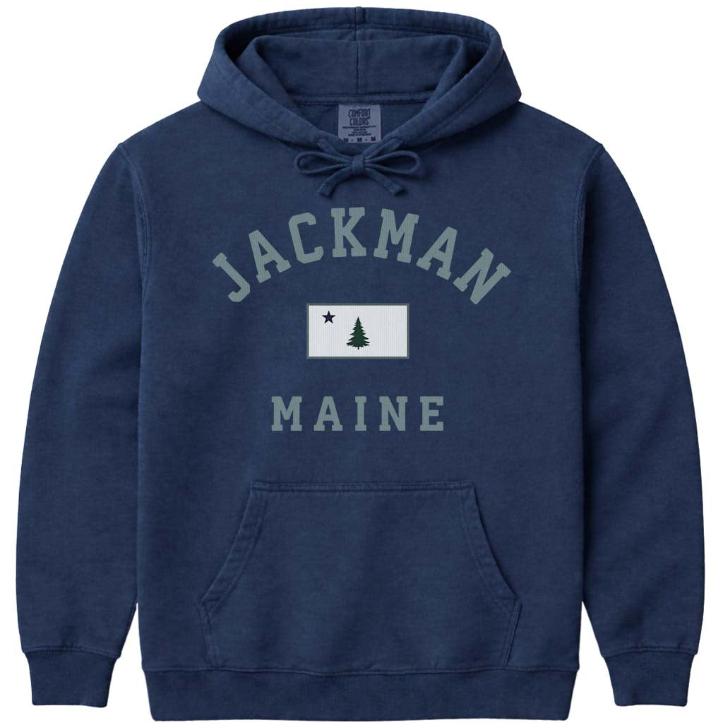Retro Jackman Maine Flag Hooded Sweatshirt - Navy