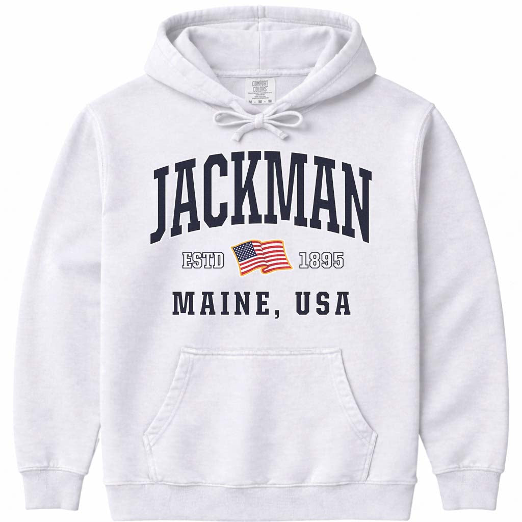 Jackman Maine USA Flag Hoodie Sweatshirt - White