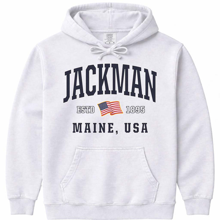 Jackman Maine USA Flag Hoodie Sweatshirt - White
