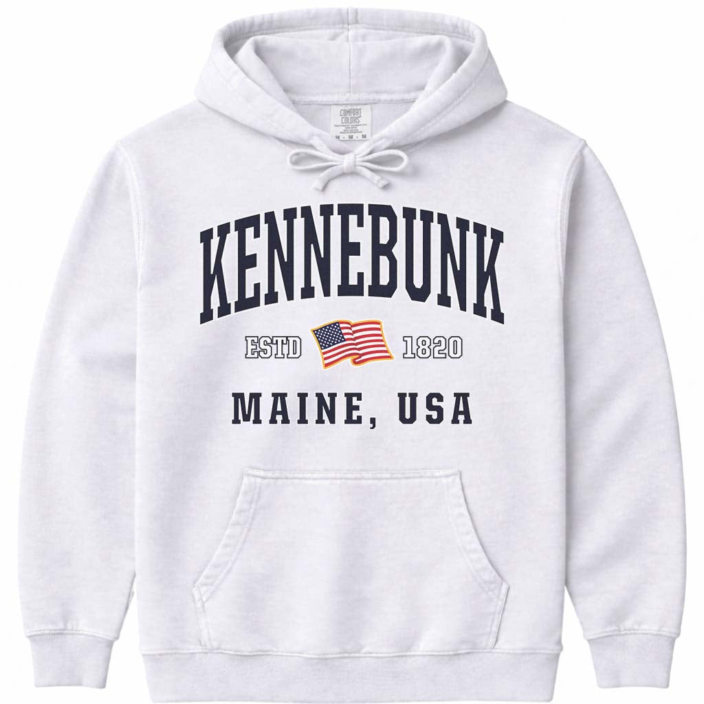 Kennebunk Maine USA Flag Sweatshirt - White