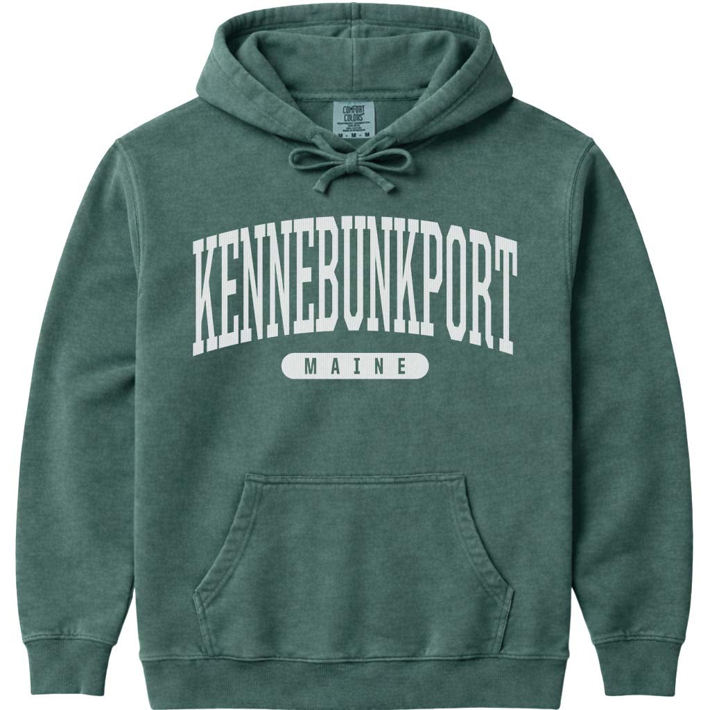 Kennebunkport Maine Block Letter Hoodie Sweatshirt - Blue Spruce