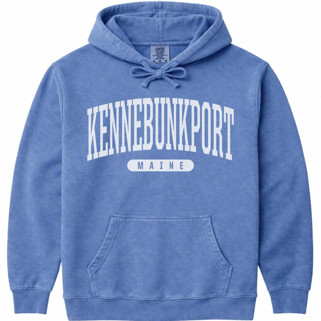 Kennebunkport Maine Block Letter Hoodie Sweatshirt - Flo Blue
