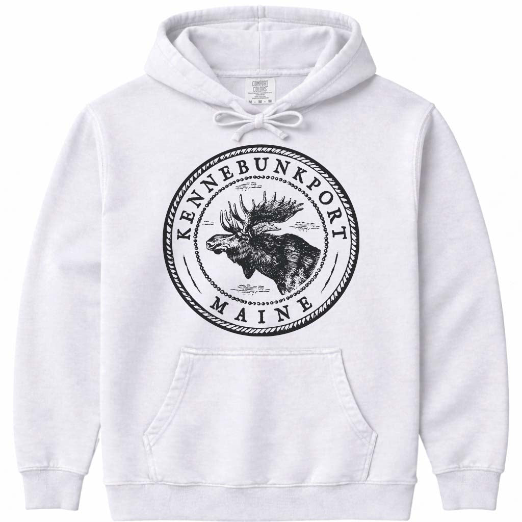 Kennebunkport Moose Sweatshirt | Vintage Maine Moose Art Hoodie - White
