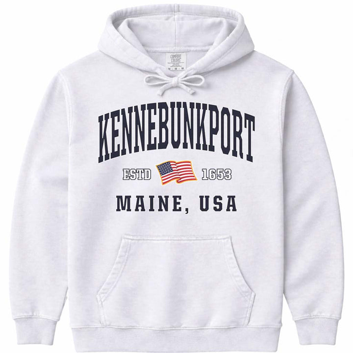 Kennebunkport USA Flag Hoodie - White