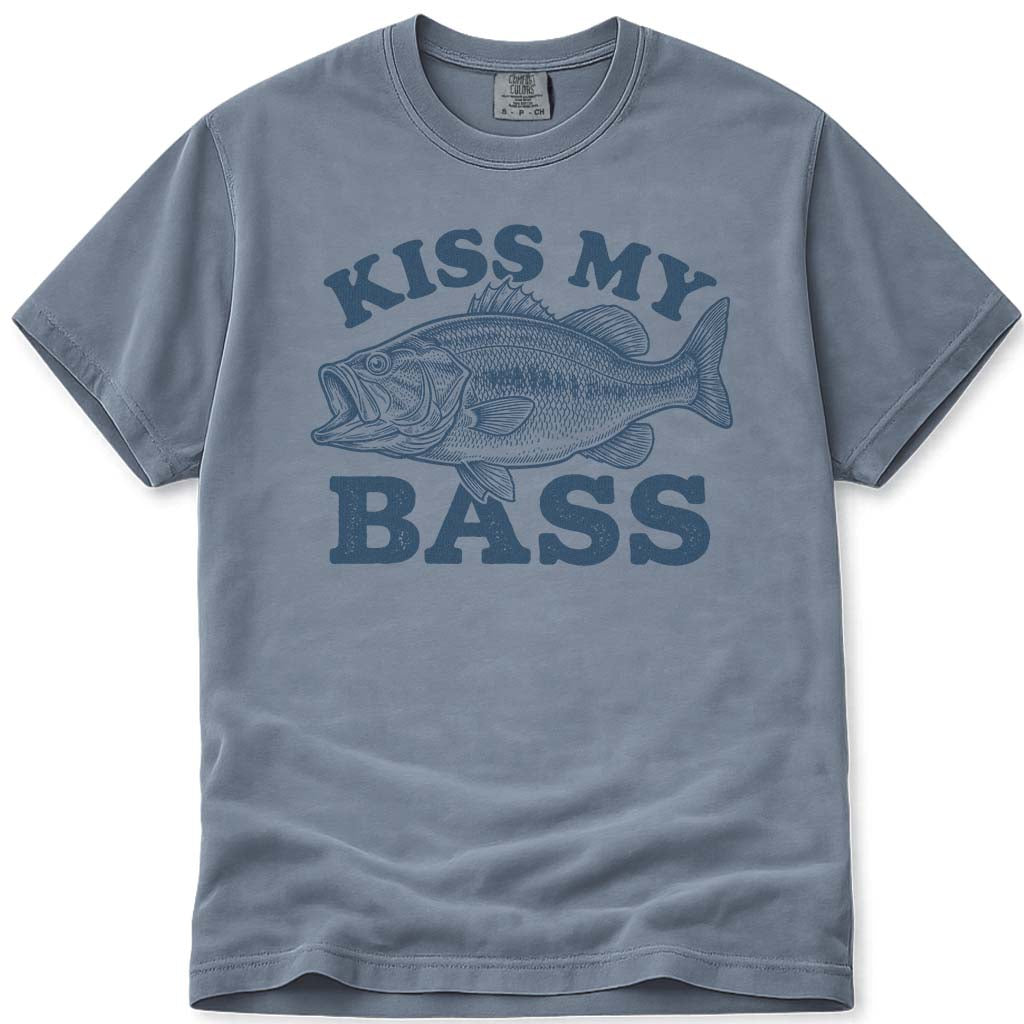 Kiss My Bass Funny Fishing T-Shirt - Blue Jean