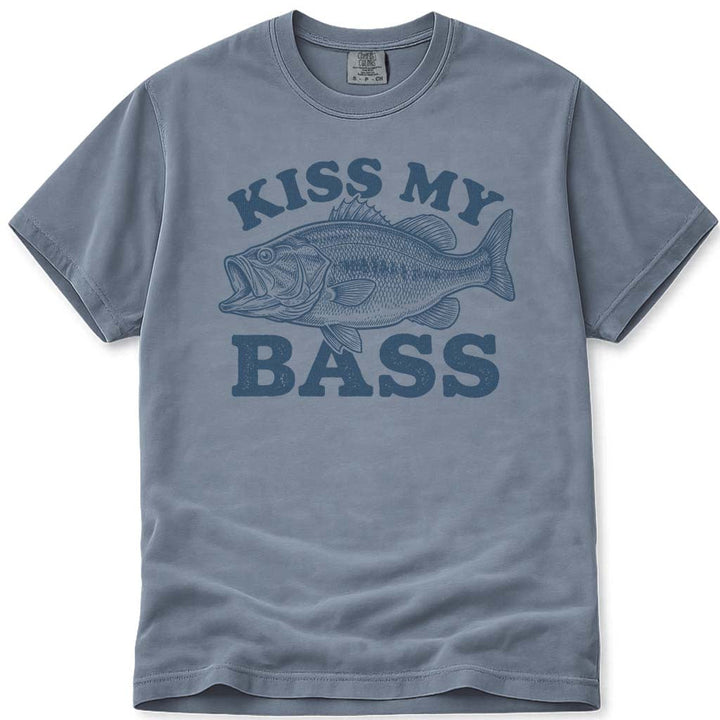 Kiss My Bass Funny Fishing T-Shirt - Blue Jean