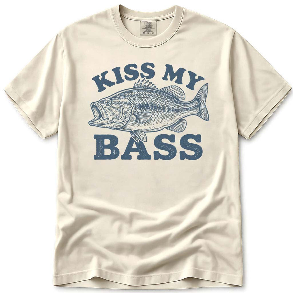 Kiss My Bass Funny Fishing T-Shirt - Ivory