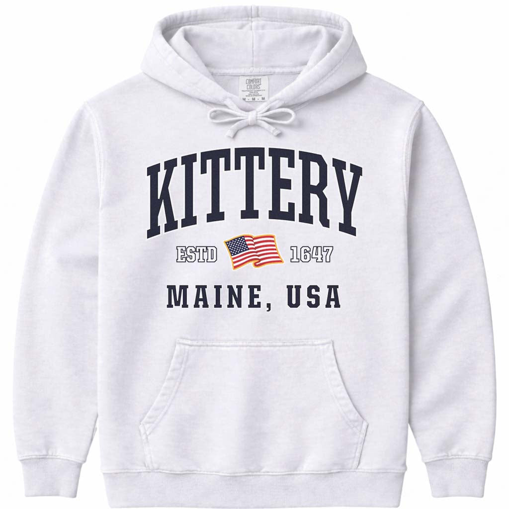 USA Flag Kittery Maine Hooded Sweatshirt - White