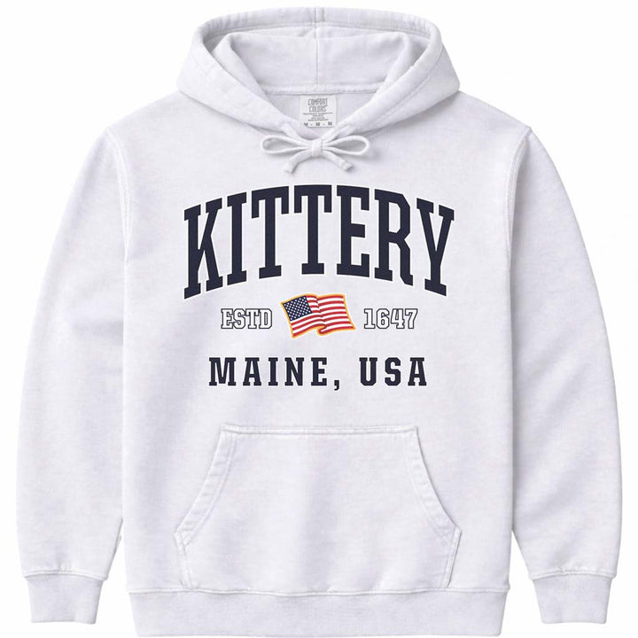 USA Flag Kittery Maine Hooded Sweatshirt - White
