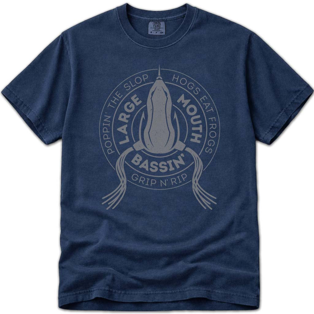 Largemouth Bass Fishing Shirt Frogs Take Hogs T Shirt - Navy