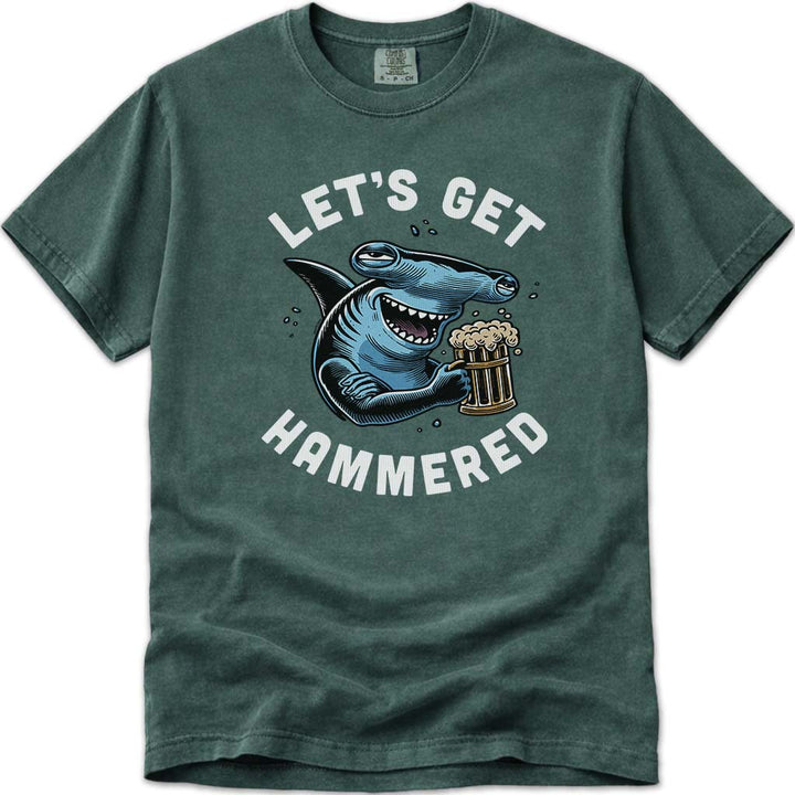 Lets Get Hammered Hammerhead Shark Beer Tee - Blue Spruce