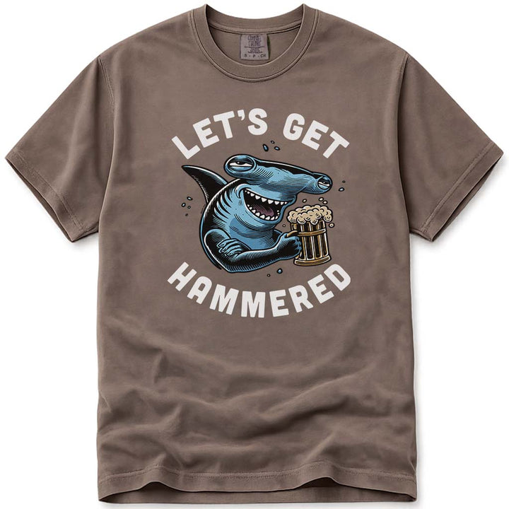 Lets Get Hammered Hammerhead Shark Beer Tee - Espresso