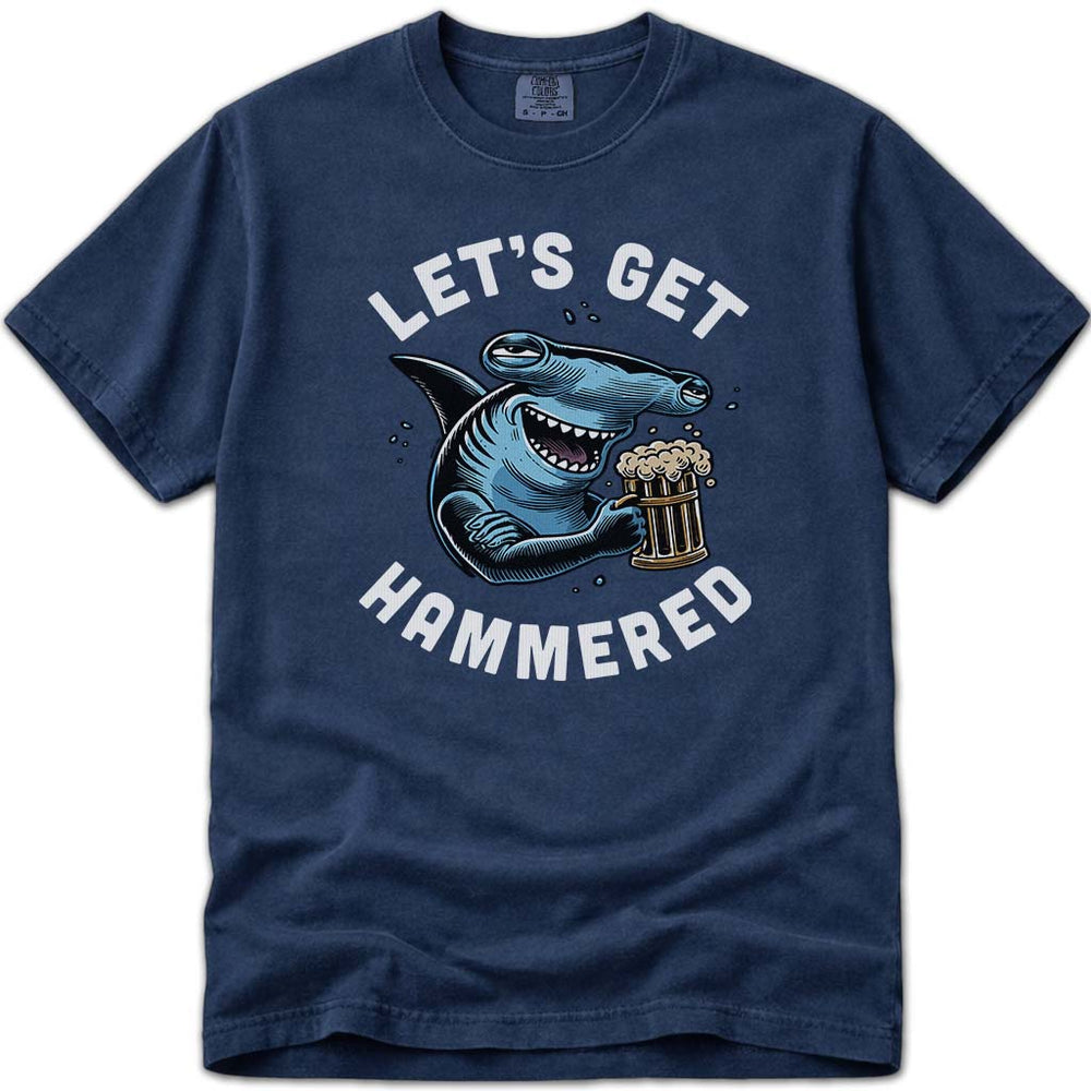 Lets Get Hammered Hammerhead Shark Beer Tee - Navy