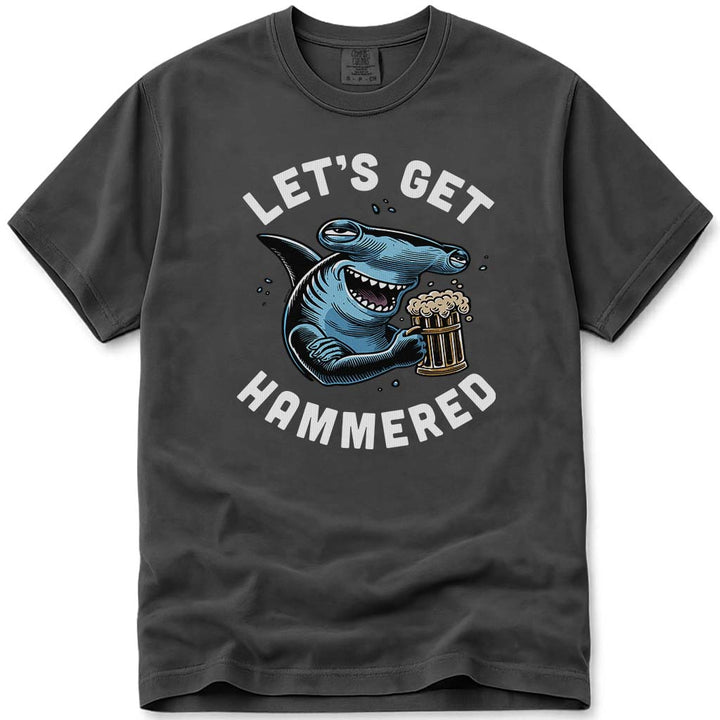 Lets Get Hammered Hammerhead Shark Beer Tee - Pepper