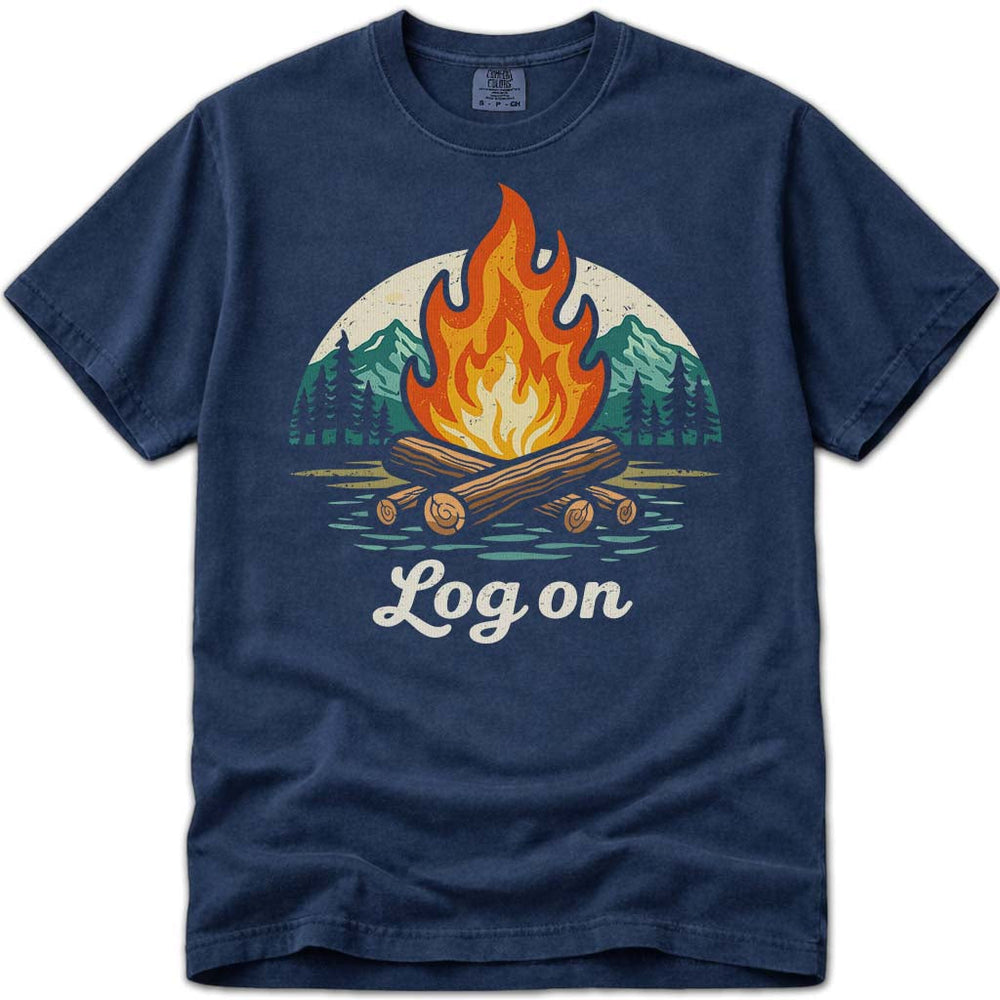 Log On Camping Hiking Campfire T-Shirt - Navy