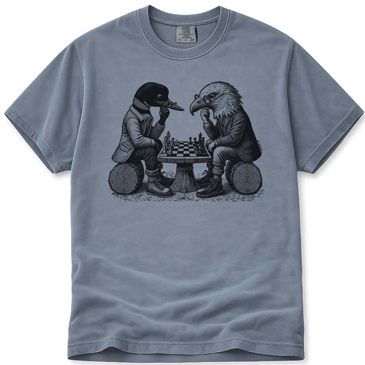 Loon and Eagle Chess T Shirt - Blue Jean