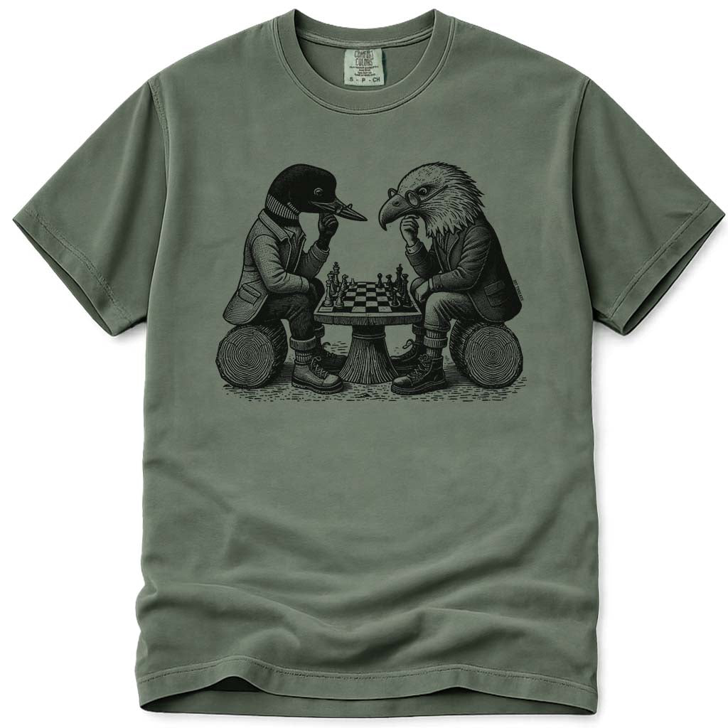 Loon and Eagle Chess T Shirt - Moss