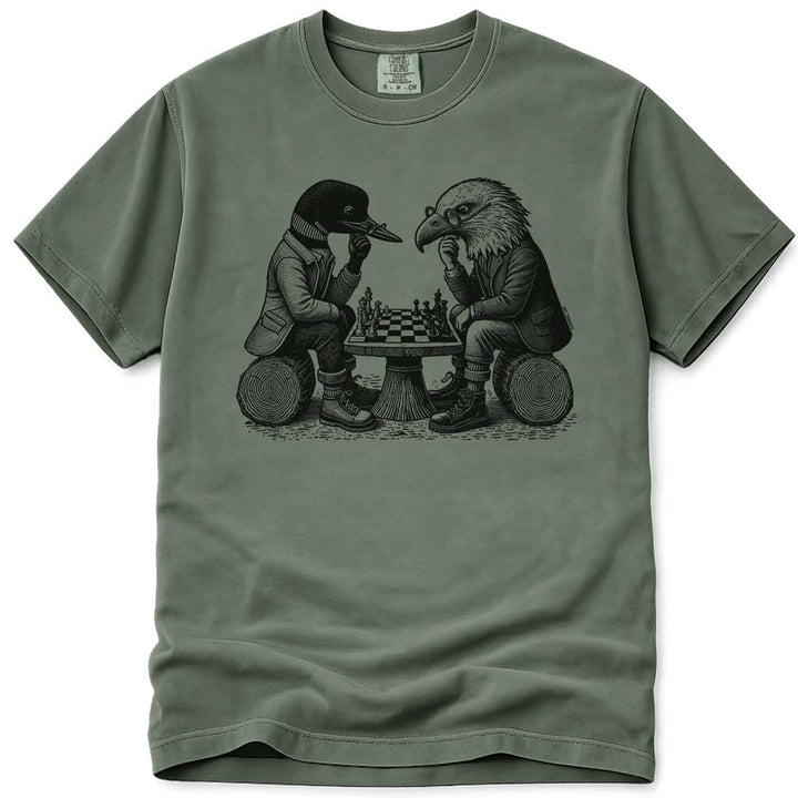 Loon and Eagle Chess T Shirt - Moss