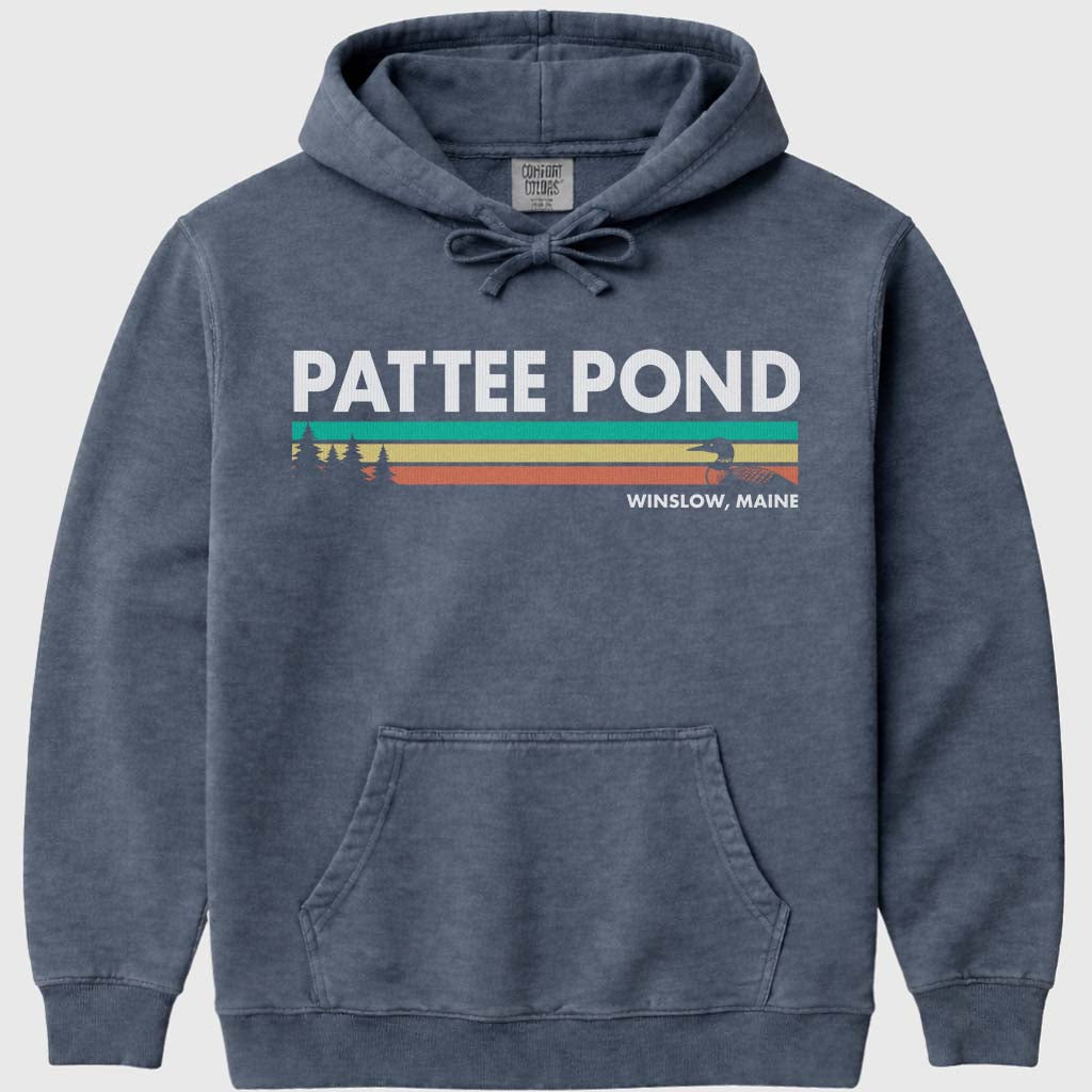 Loon & Pine Trees Retro Stripes Pattee Pond Sweatshirt - Denim