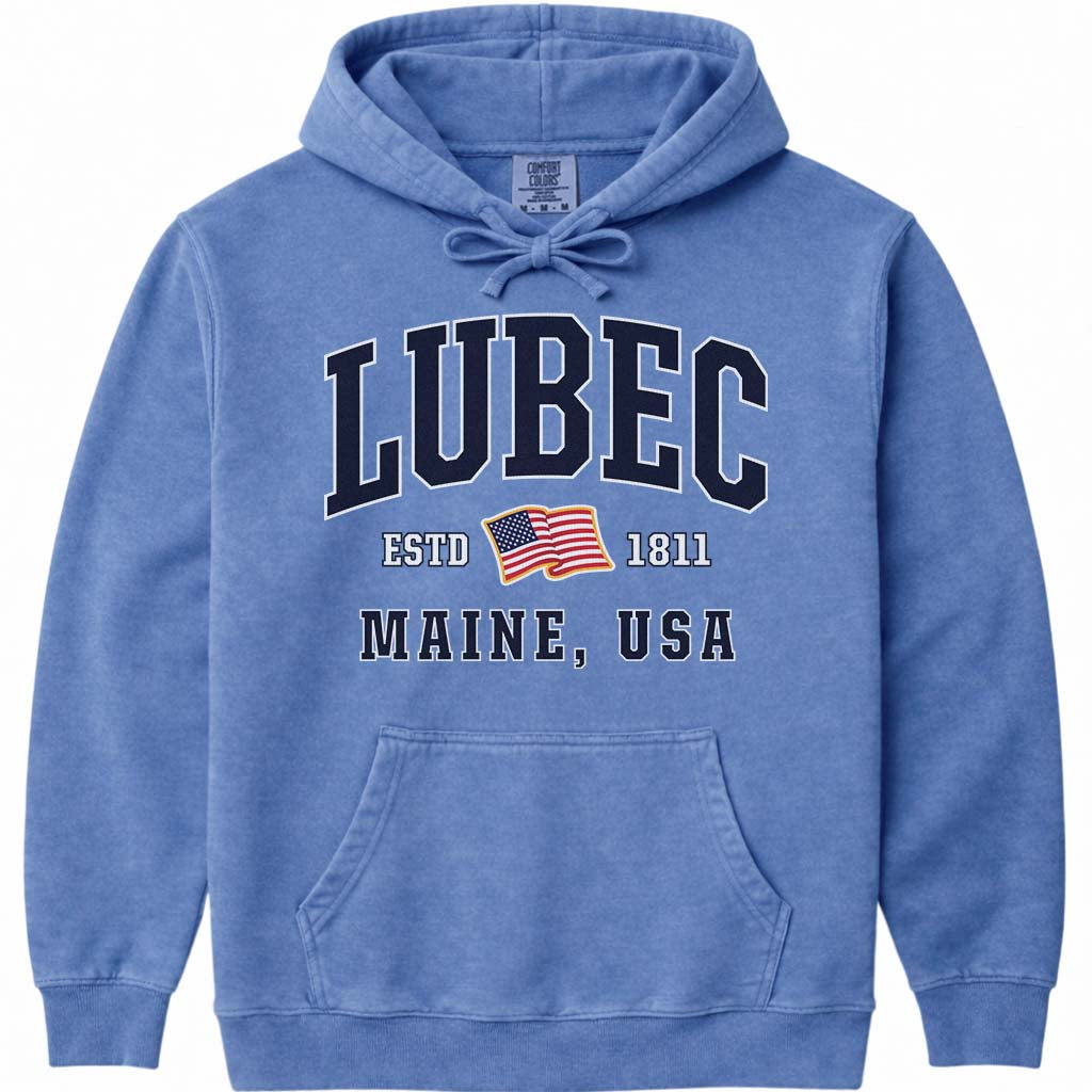 Lubec Maine USA Flag Hoodie - Flo Blue