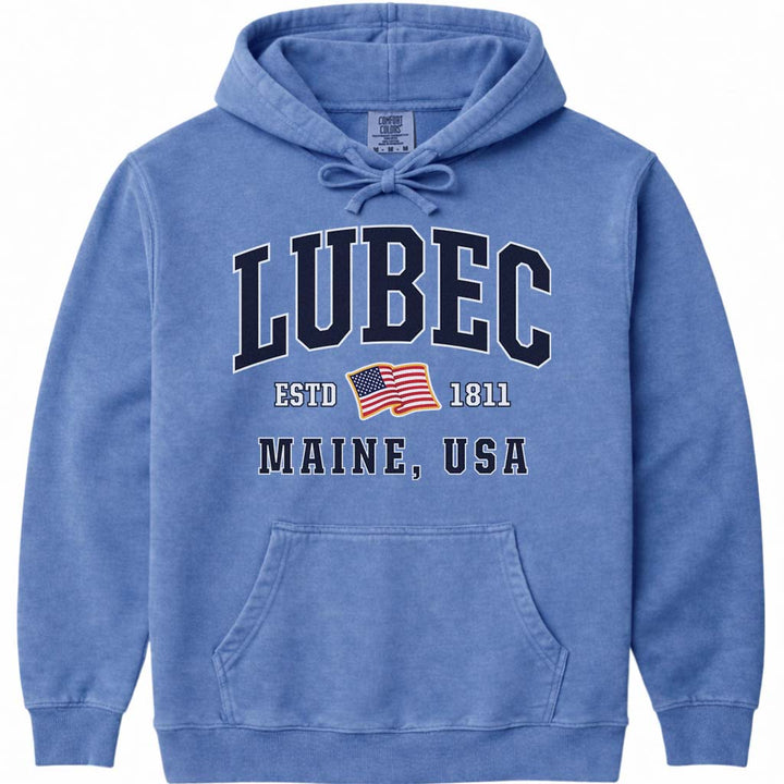 Lubec Maine USA Flag Hoodie - Flo Blue