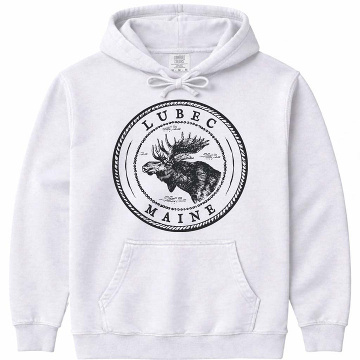 Lubec Moose Sweatshirt | Vintage Maine Moose Art Hoodie - White