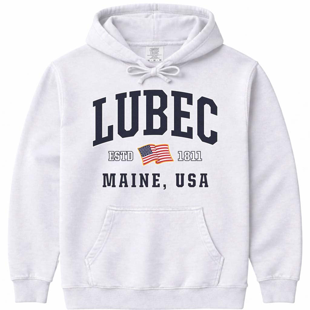 Lubec Maine USA Flag Hoodie - White