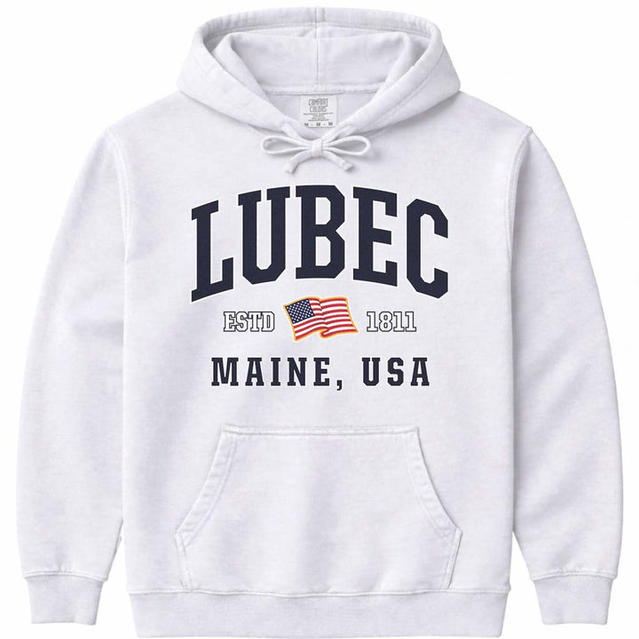 Lubec Maine USA Flag Hoodie - White