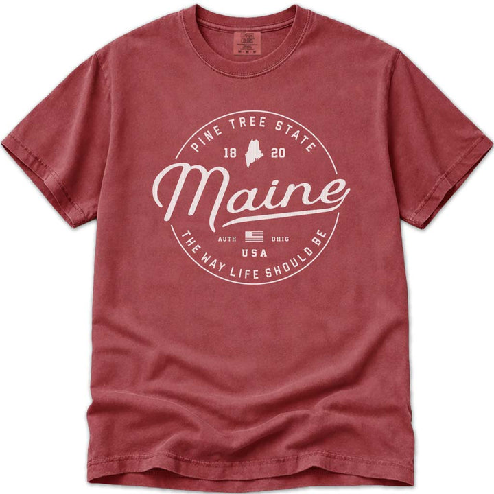 State of Maine T Shirt - Crimson