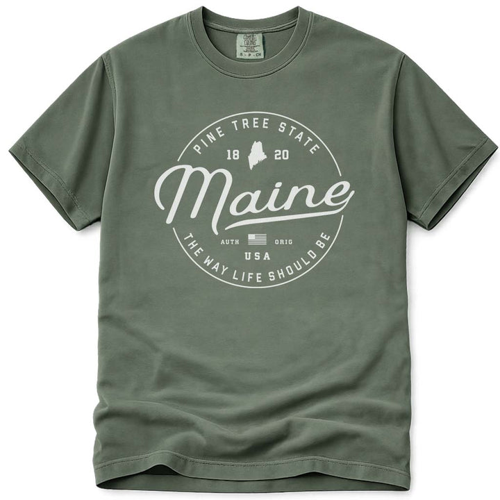 State of Maine T Shirt - Moss