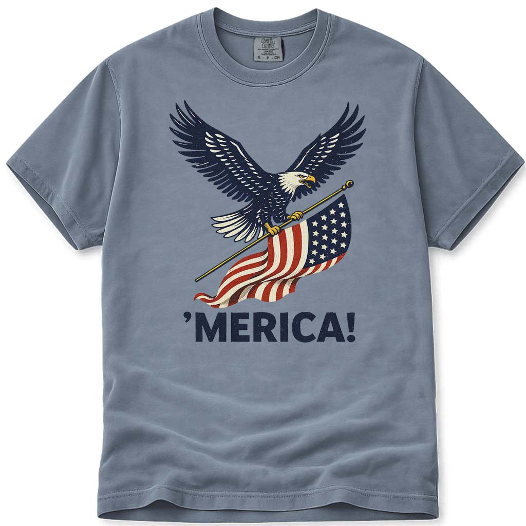 MERICA! USA Flag Patriotic Eagle 4th of July Tee - Blue Jean