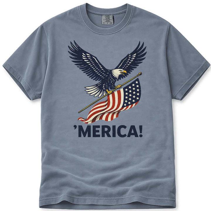 MERICA! USA Flag Patriotic Eagle 4th of July Tee - Blue Jean