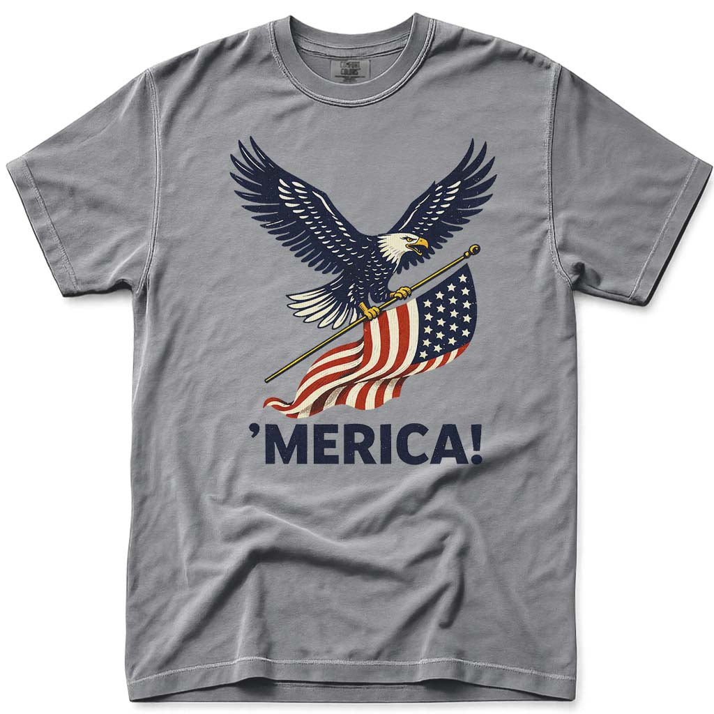 MERICA! USA Flag Patriotic Eagle 4th of July Tee - Grey