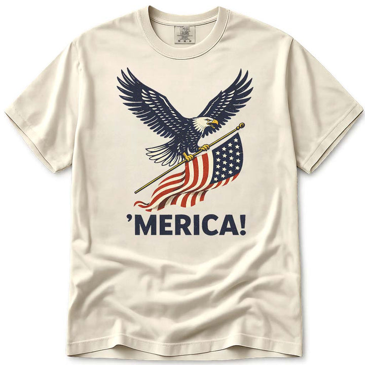 MERICA! USA Flag Patriotic Eagle 4th of July Tee - Ivory