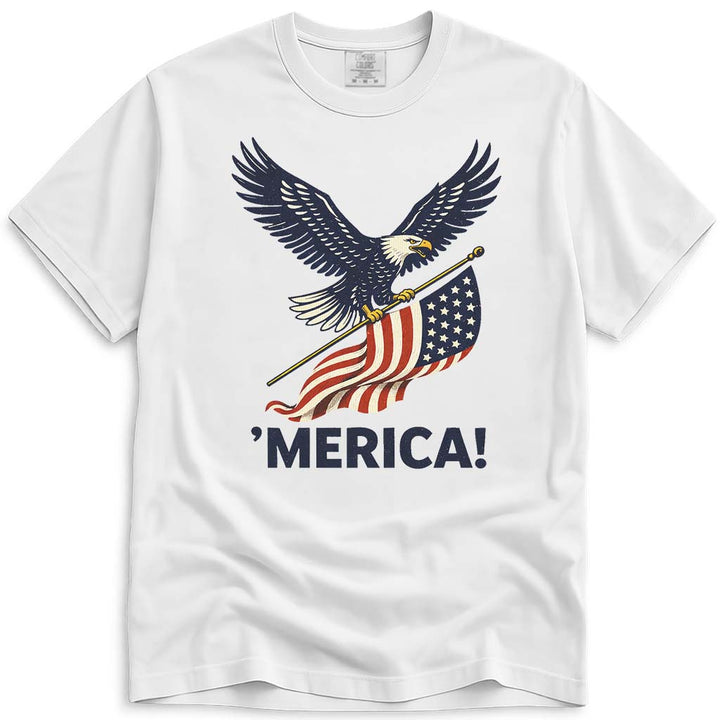 MERICA! USA Flag Patriotic Eagle 4th of July Tee - White