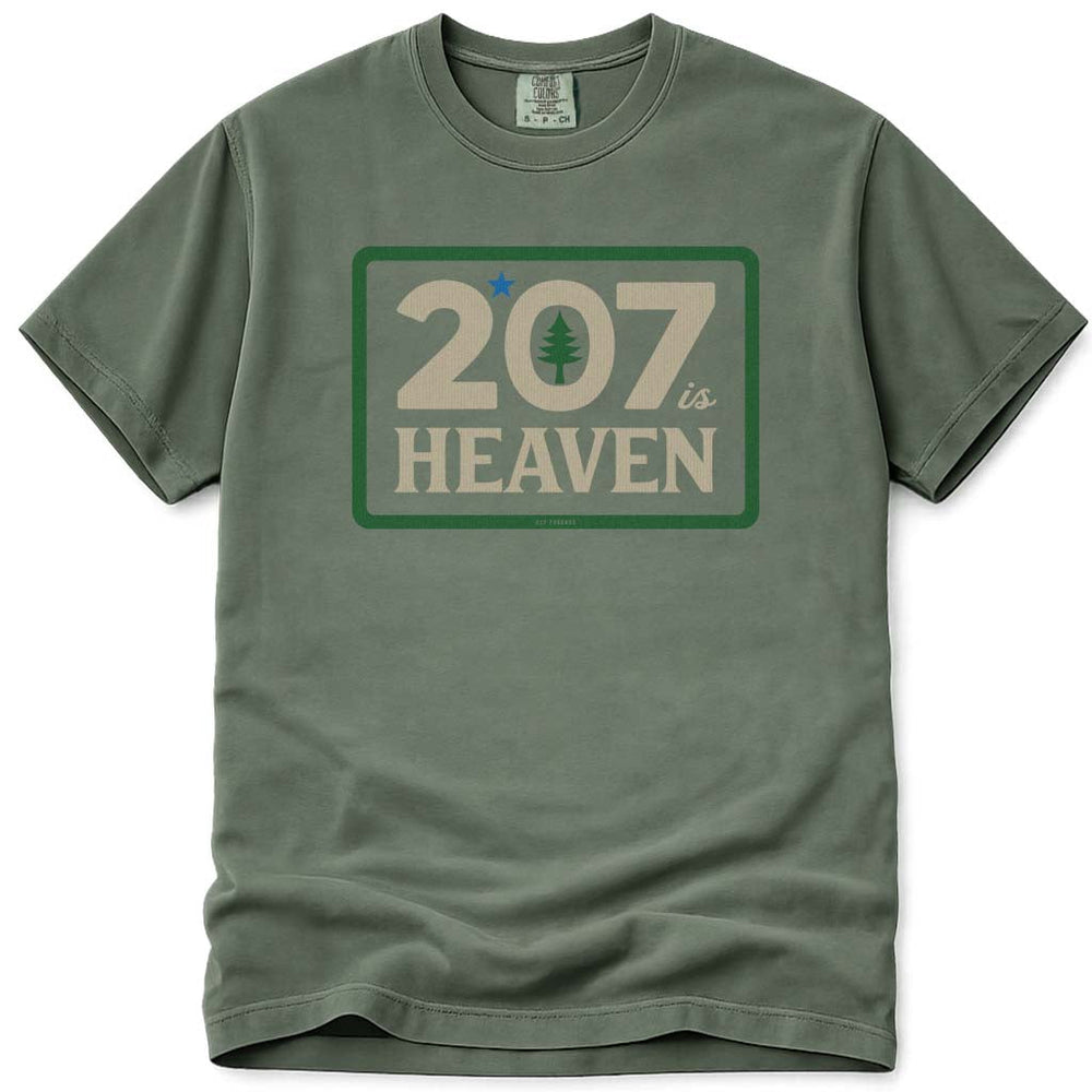 Maine 207 Is Heaven T Shirt - Moss