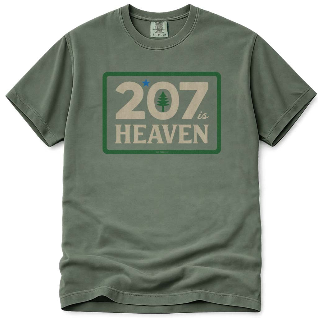 Maine 207 Is Heaven T Shirt - Moss