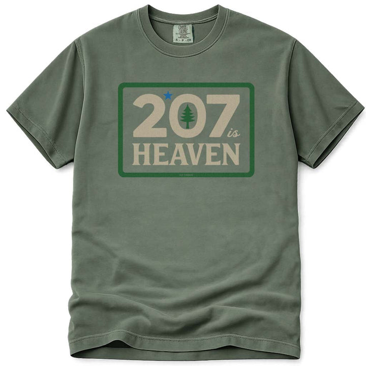 Maine 207 Is Heaven T Shirt - Moss