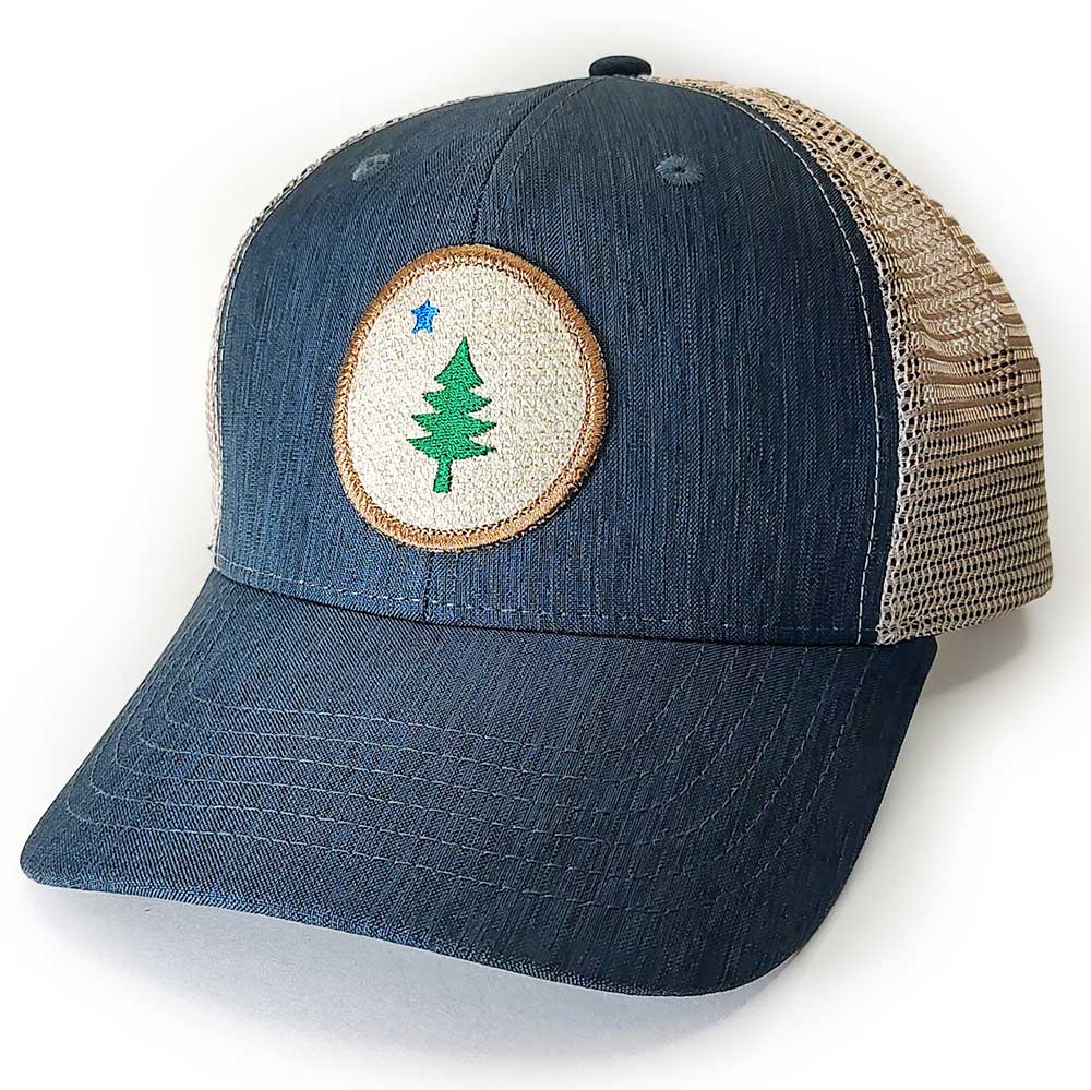 Vintage Maine Flag Hat | Embroidered Pine Tree Trucker Cap | Maine Patch Hat - Navy