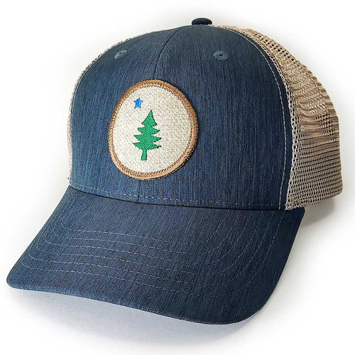 Vintage Maine Flag Hat - Embroidered Burlap Patch Trucker Cap